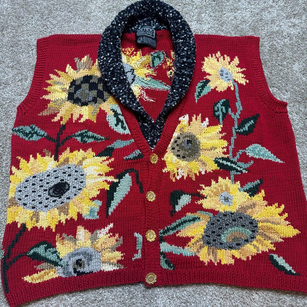 Vintage 80s/90s Berek Sunflower Vest with Collar Handknitted
